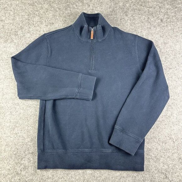 Lands End Bedford Rib Quarter Zip Sweater Mens Small Blue Knit Pullover Preppy - Picture 1 of 13